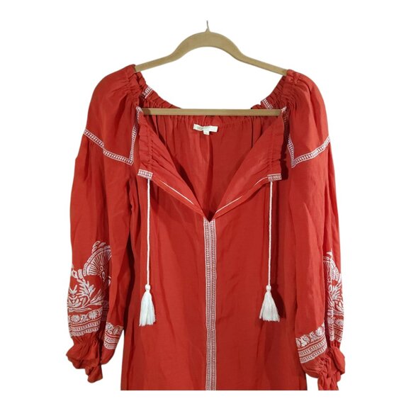 Maje Ramette Embroidered Long Sleeve Linen Blend Shift Dress Women's 1 / Small - Picture 7 of 10